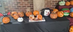 Colorful Halloween pumpkin decorations on display at Inchmarlo. Perfect for festive autumn celebrations.