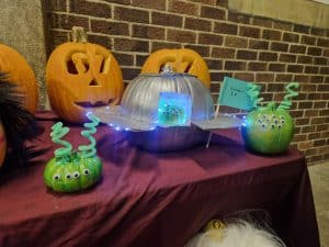 Colorful Halloween pumpkin and LED decorations at Inchmarlo estate.