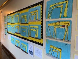 Educational art display at Inchmarlo school showcasing children's artwork.