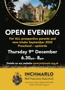 Historic Inchmarlo mansion invites prospective parents for evening tour in December 2022.
