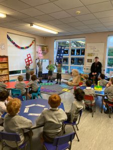 Bright nursery classroom with children engaged in activities, colorful decorations, and educational displays.