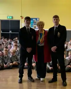 Students receiving awards at Inchmarlo School in Aberdeen, Scotland. Excellent academic achievement and school community.