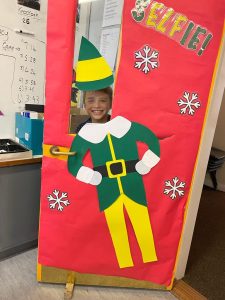 Colorful elf costume display at Inchmarlo for festive events.