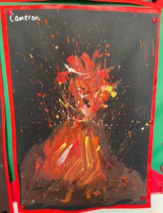 Vibrant abstract painting of a lion with fiery colors and dynamic brushstrokes.