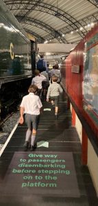 Historic steam train at Inchmarlo station in Scotland.