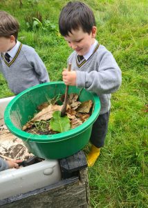 Children exploring nature and gardening at Inchmarlo estate.